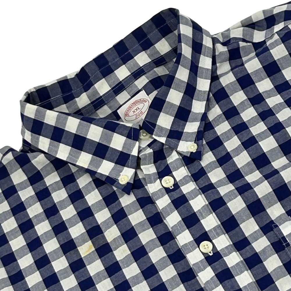 Brooks Brothers 346 Shirt Mens XXL White Blue Gingham‎ Check Button Down